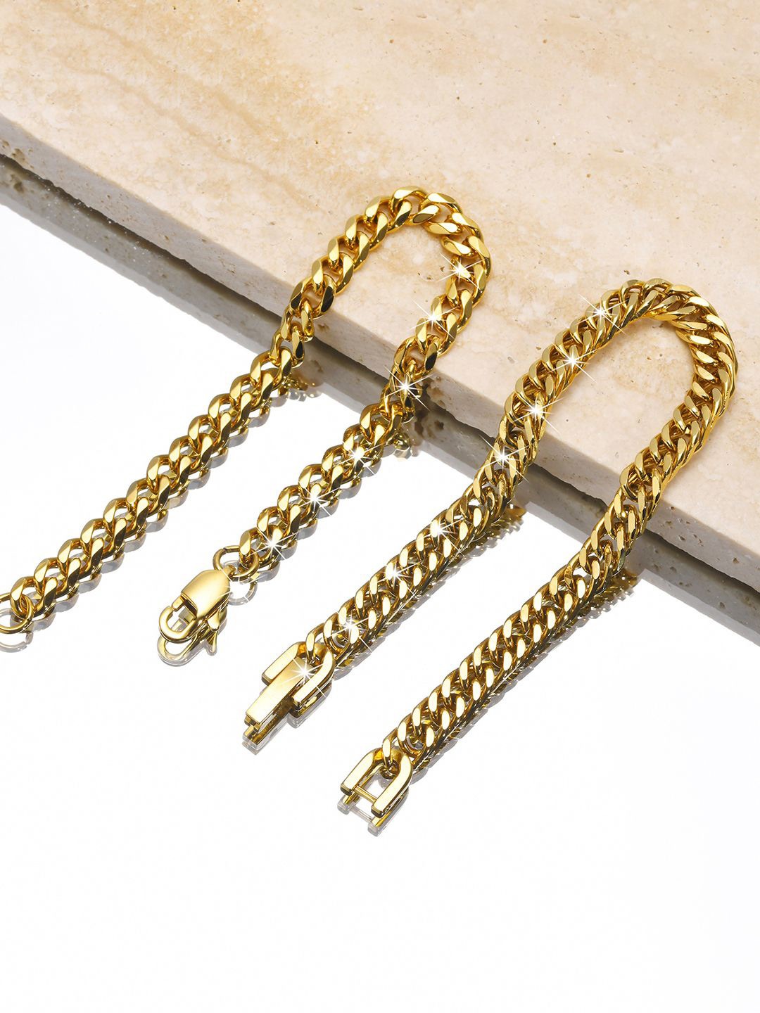 

Peora Men 2 Gold-Plated Stainless Steel Link Chain Style Openable Bracelets