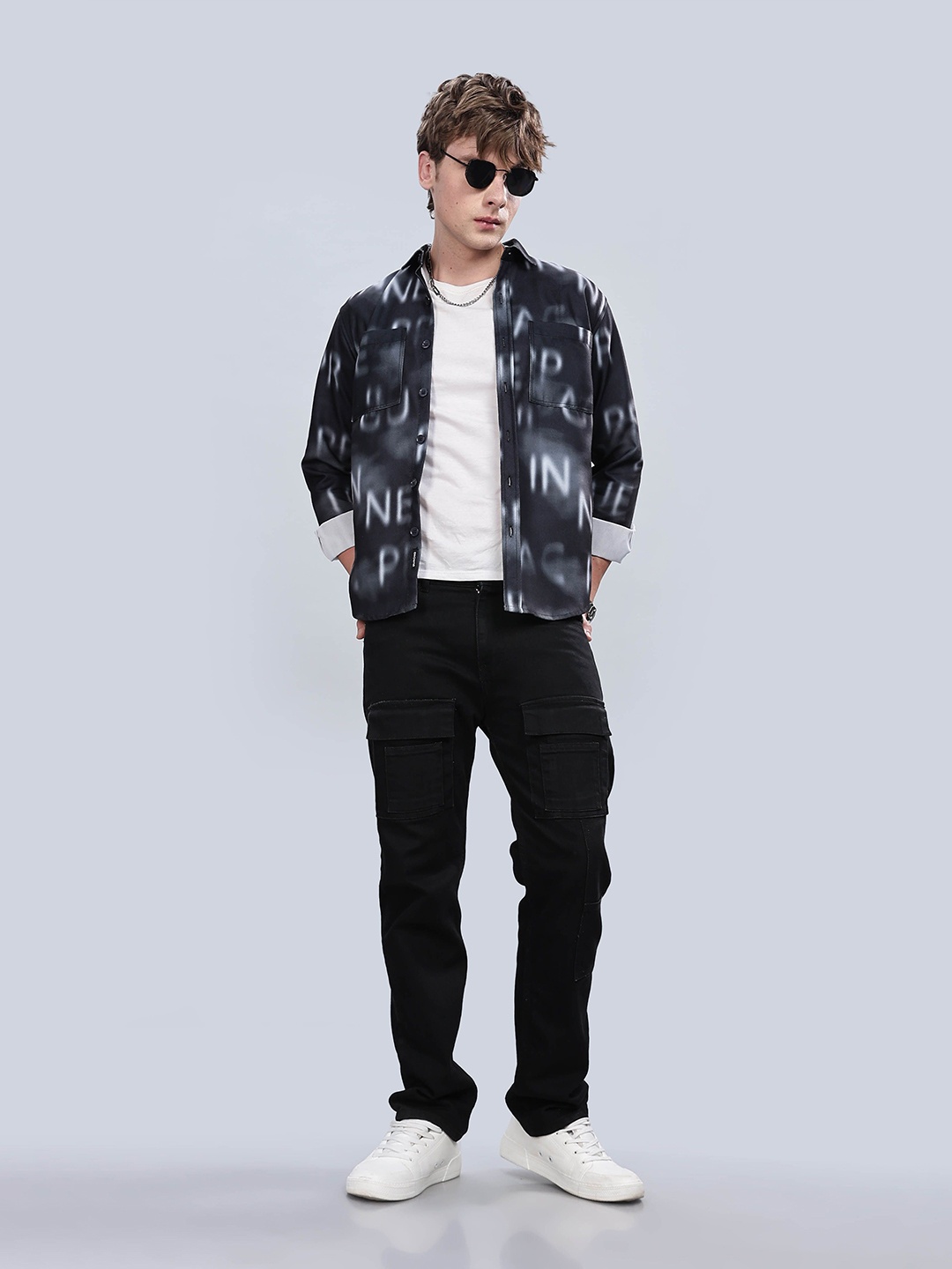 

BUMCHIQ Men Comfort Slim Fit Spread Collar Typography Printed Casual Shirt, Black