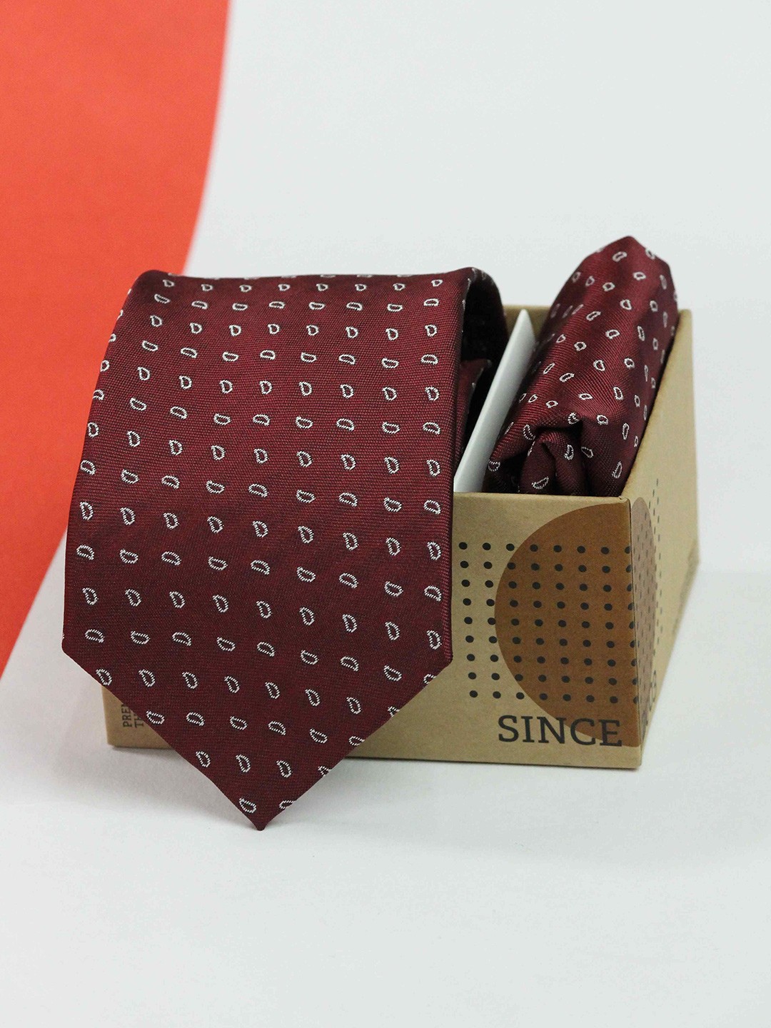 

Tossido Men Paisley Necktie & Pocket Square Gift Set Comes with a box, Maroon