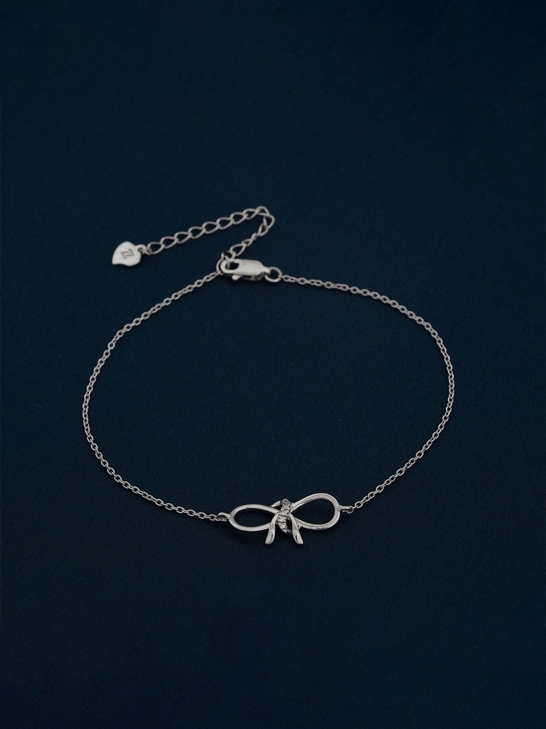 

Zalkari 925 Sterling Silver-Plated Stones Studded Bow Knot Single Anklet