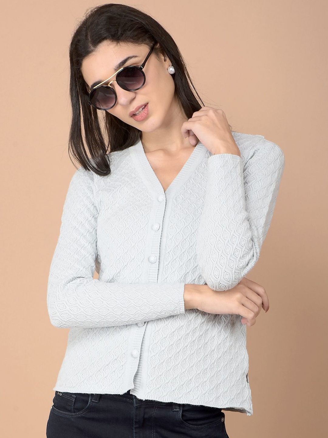 

Crimsoune Club Women Self Design Crop Cardigan Sweater, Blue
