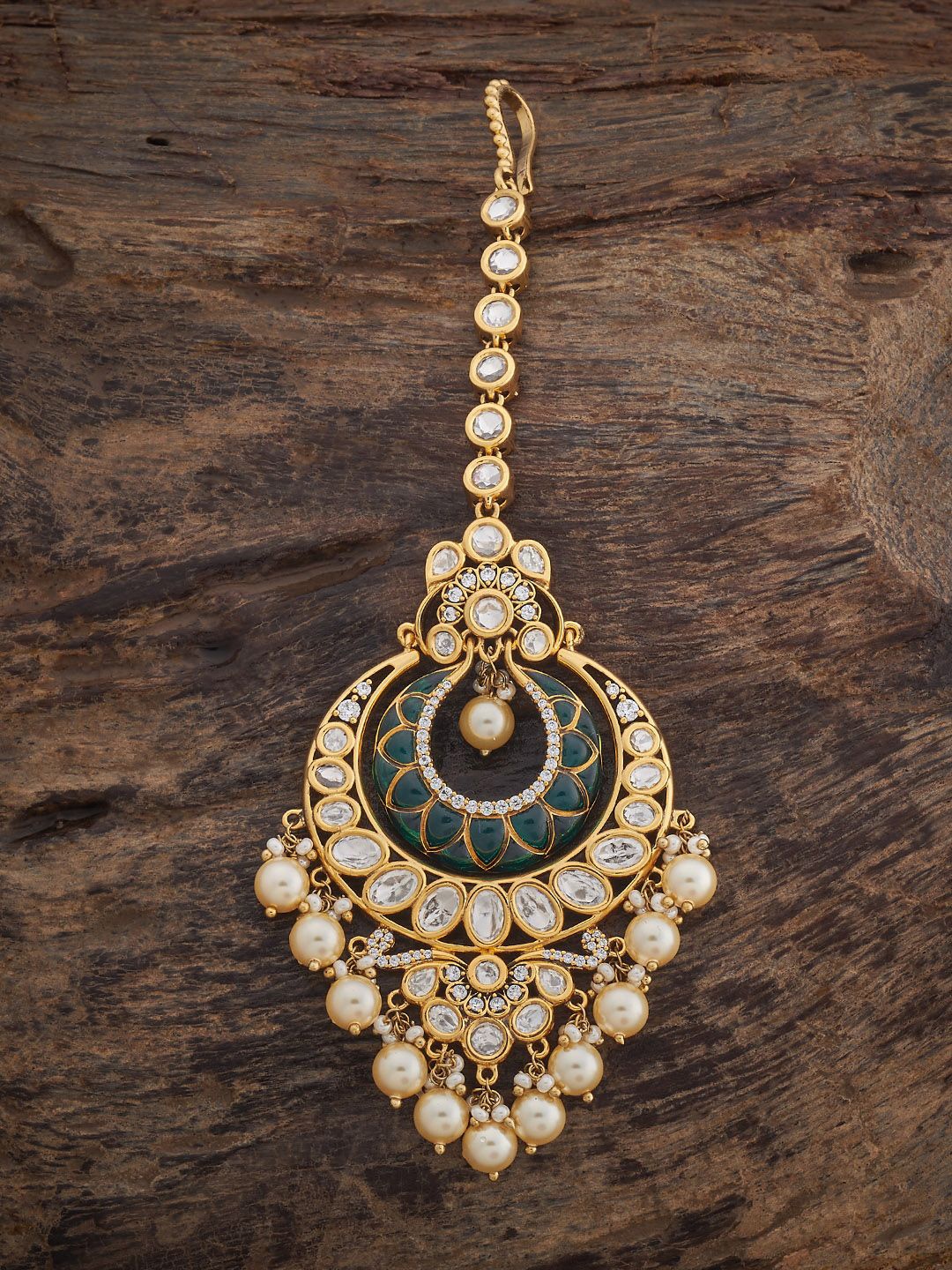 

Kushal's Fashion Jewellery Victorian-Plated Kundan Studded Maang Tikka Head Jewellery, Gold