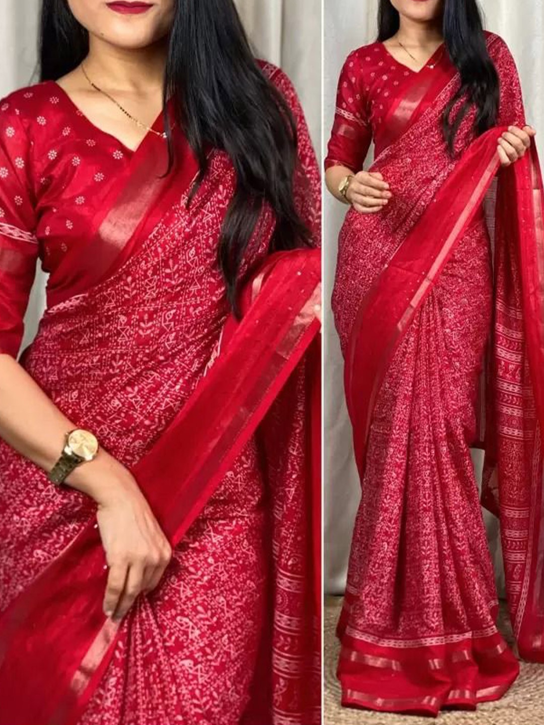 

KALINI Ethnic Motifs Printed Saree, Red