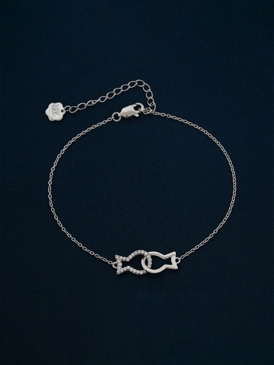 

Zalkari Sterling Silver-Plated Artificial Stones Studded Kissing Fish Anklet