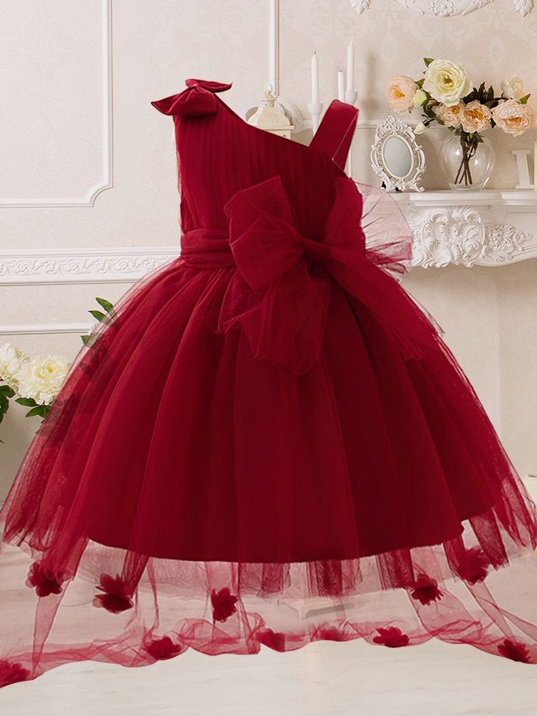 

LULU & SKY Fit & Flare Tulle Dress, Burgundy