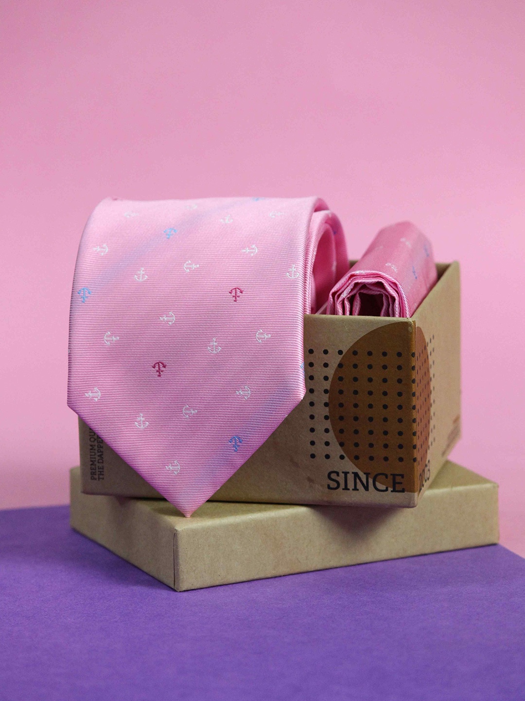 

Tossido Men Anchor Necktie & Pocket Square Gift Set, Pink