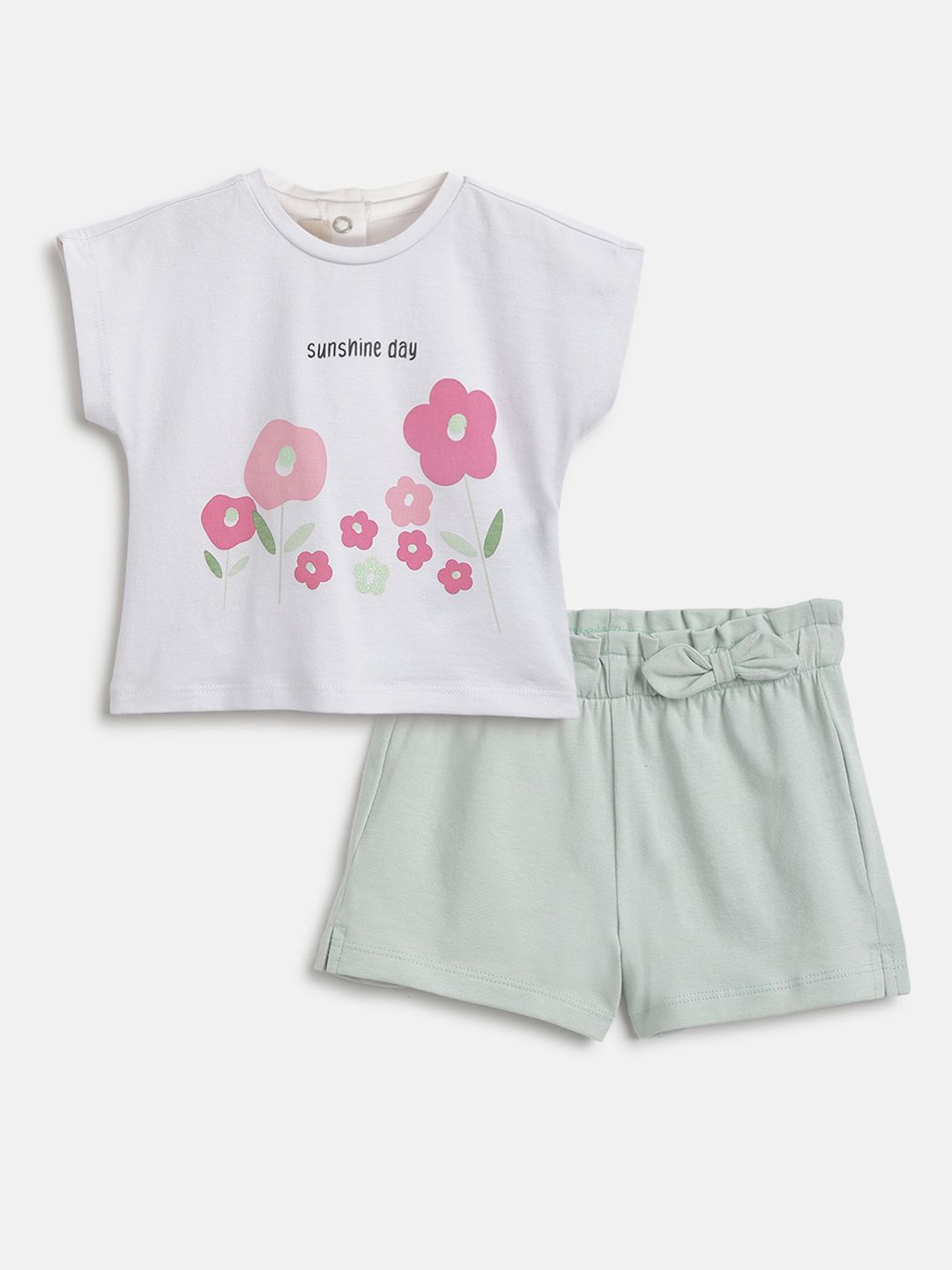 

Chicco Girls Printed Round Neck T-Shirt With Shorts, White
