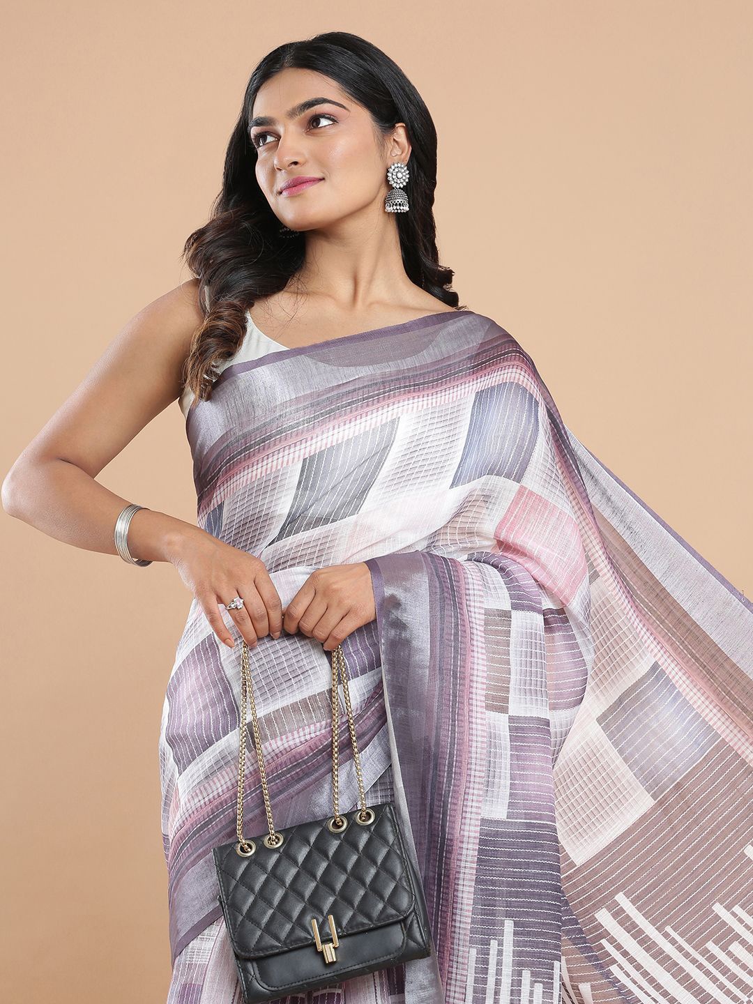 

Kalyan Silks Linen Blend Saree, White