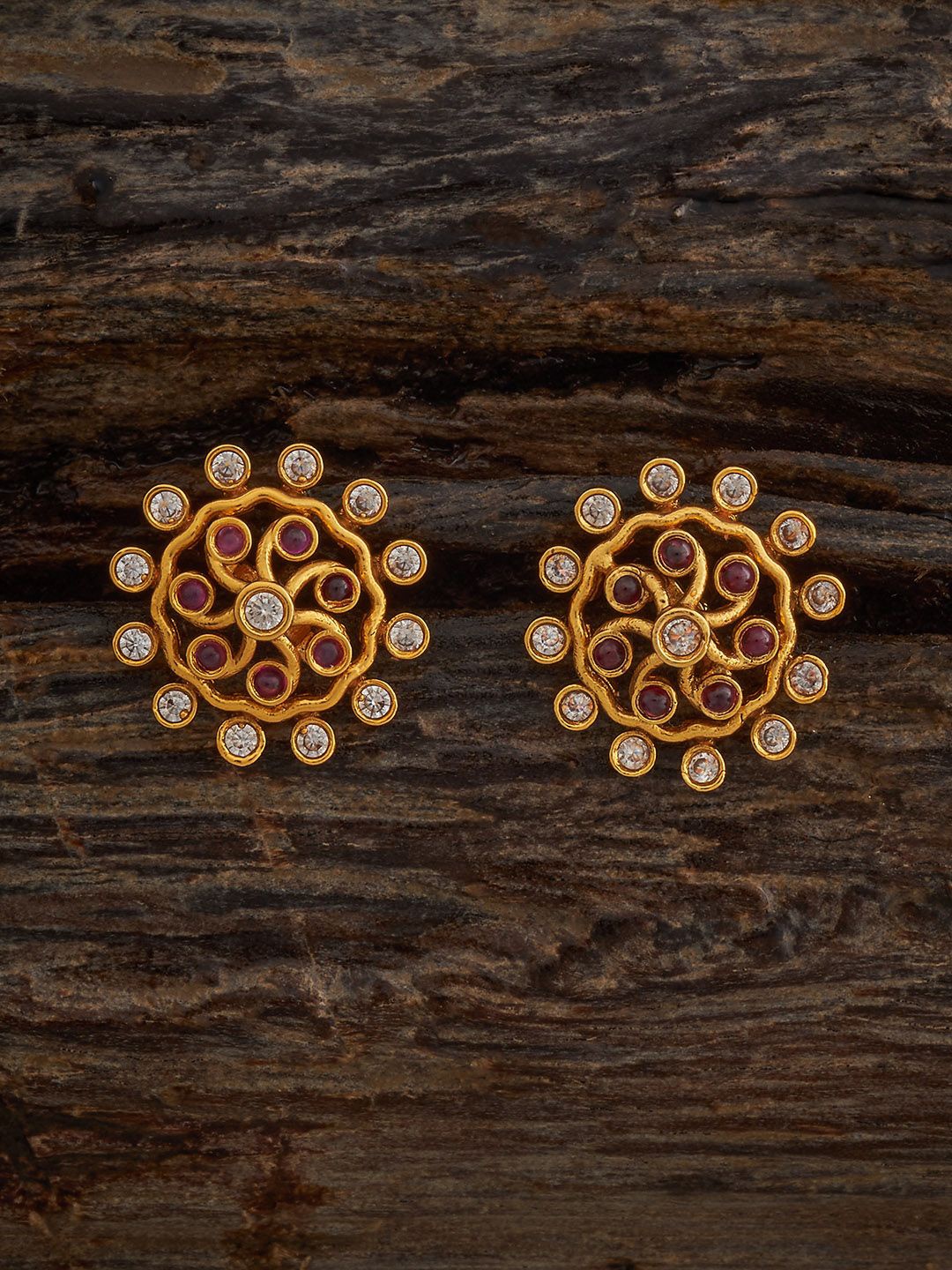 

Kushal's Fashion Jewellery Gold-Plated Stone Studded Floral Antique Studs