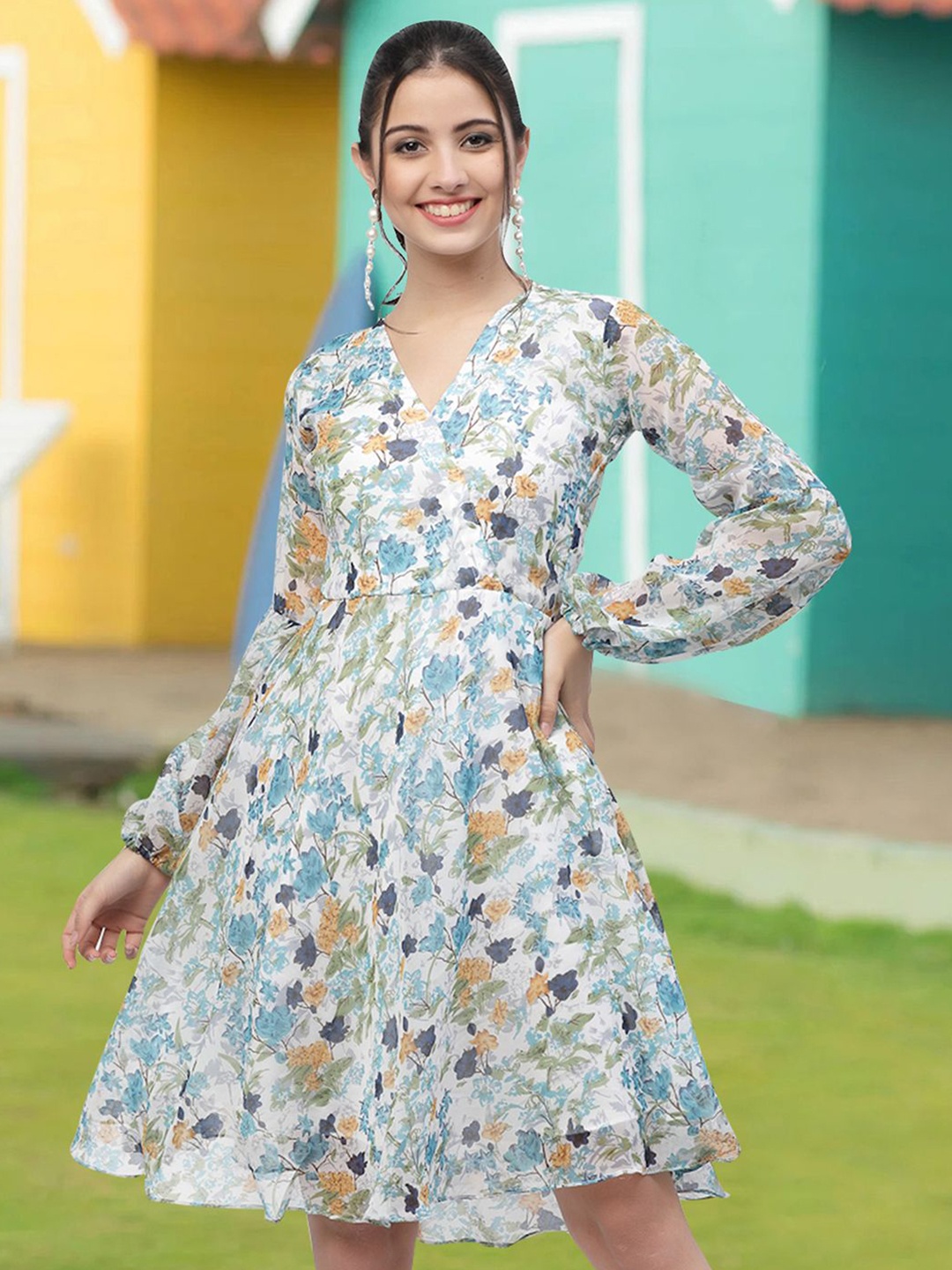 

MISS AYSE Floral Print Applique Fit & Flare Dress, Multi