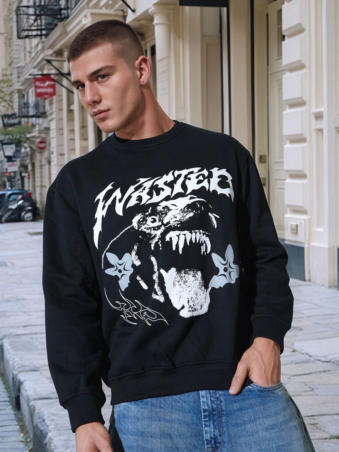 

HERE&NOW Men Printed Sweatshirt, Black