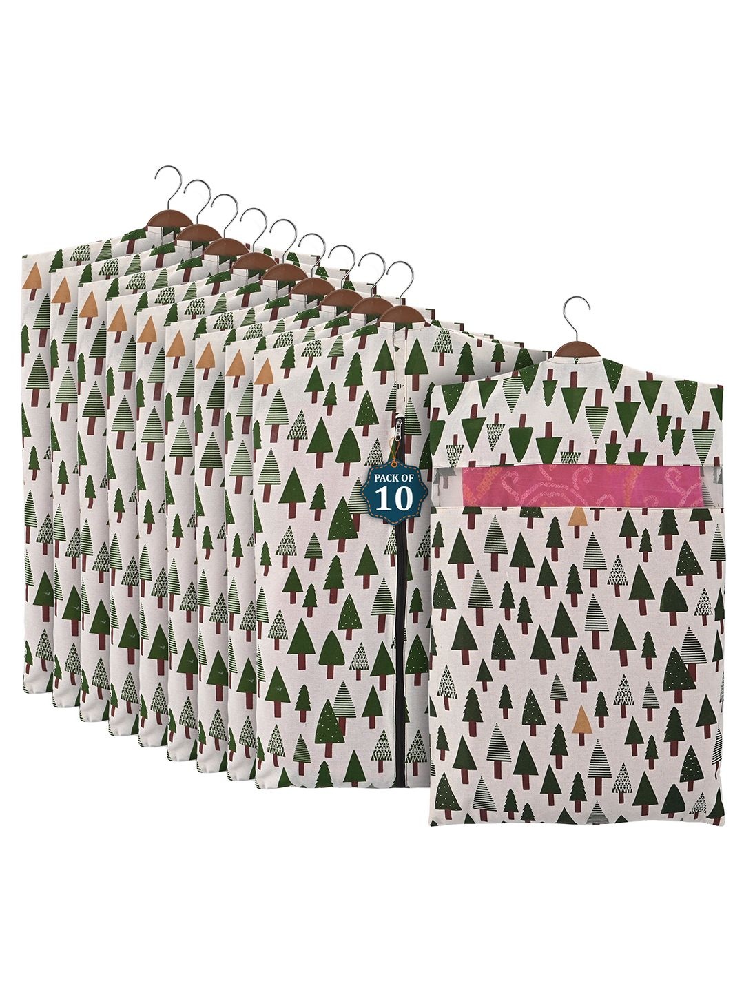 

Kuber Industries Green 10 Pieces Cotton Hanging Saree Cover Multi Utility Organisers
