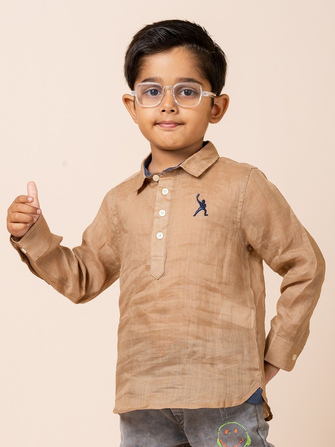 

Zaahii Boys Spread Collar Solid Cotton Casual Shirt, Beige