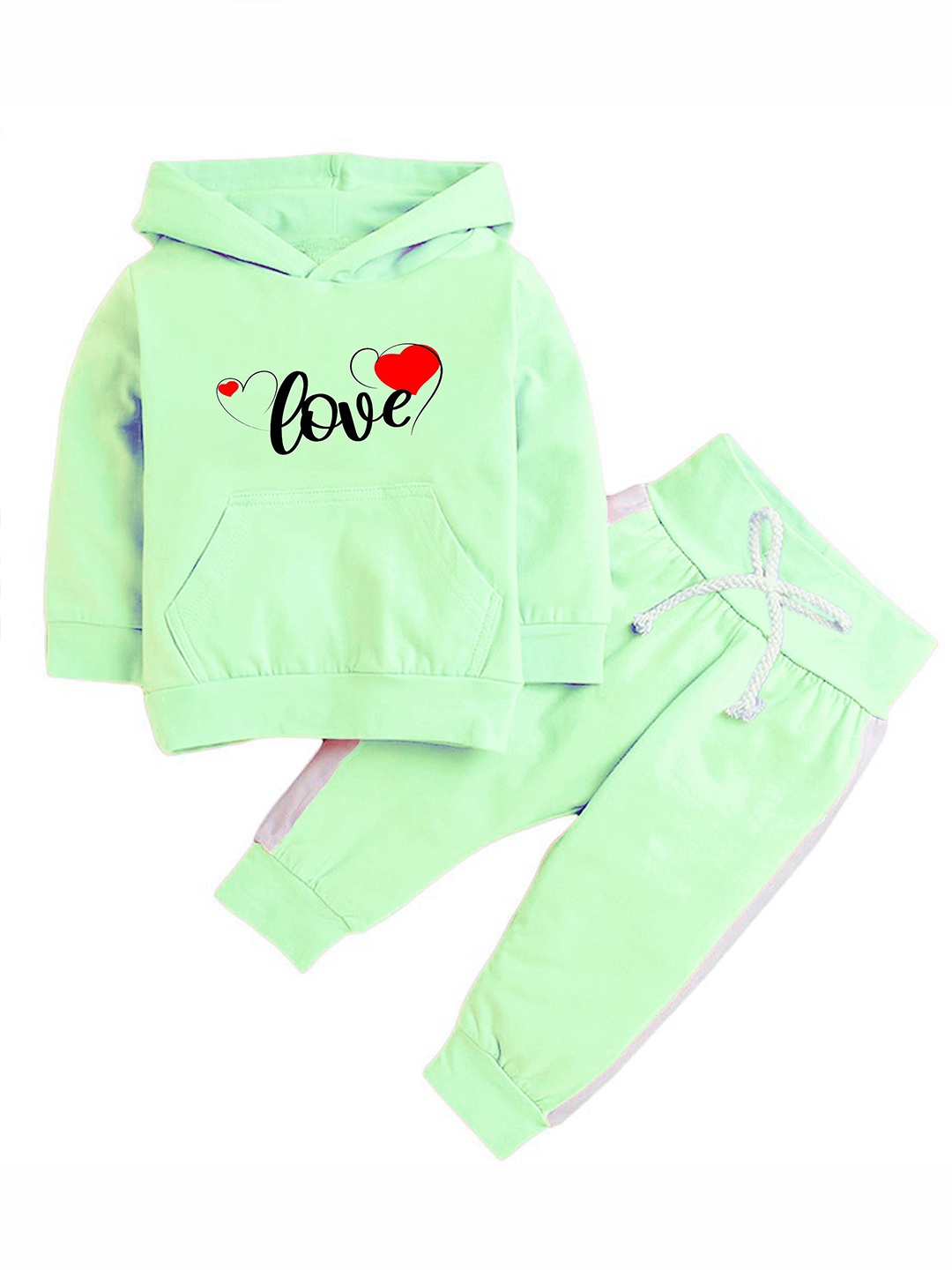 

Porpy Kids Printed Hooded Sweatshirt With Joggers, Green