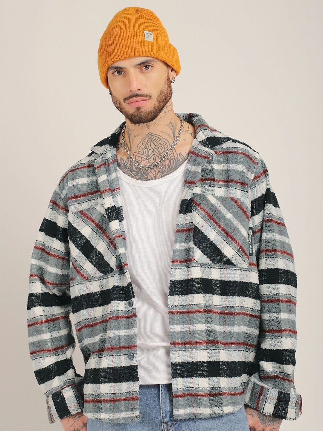 

JIMMY & JORDAN Men Standard Opaque Checked Casual Shirt, Grey