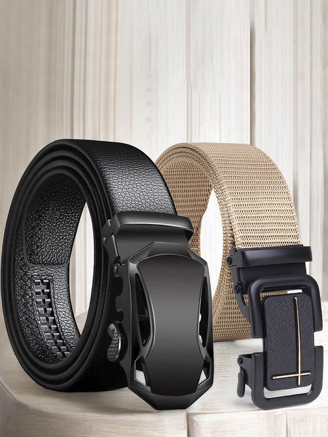 

Provogue Men Pack of 2 Textured Formal Belt, Black