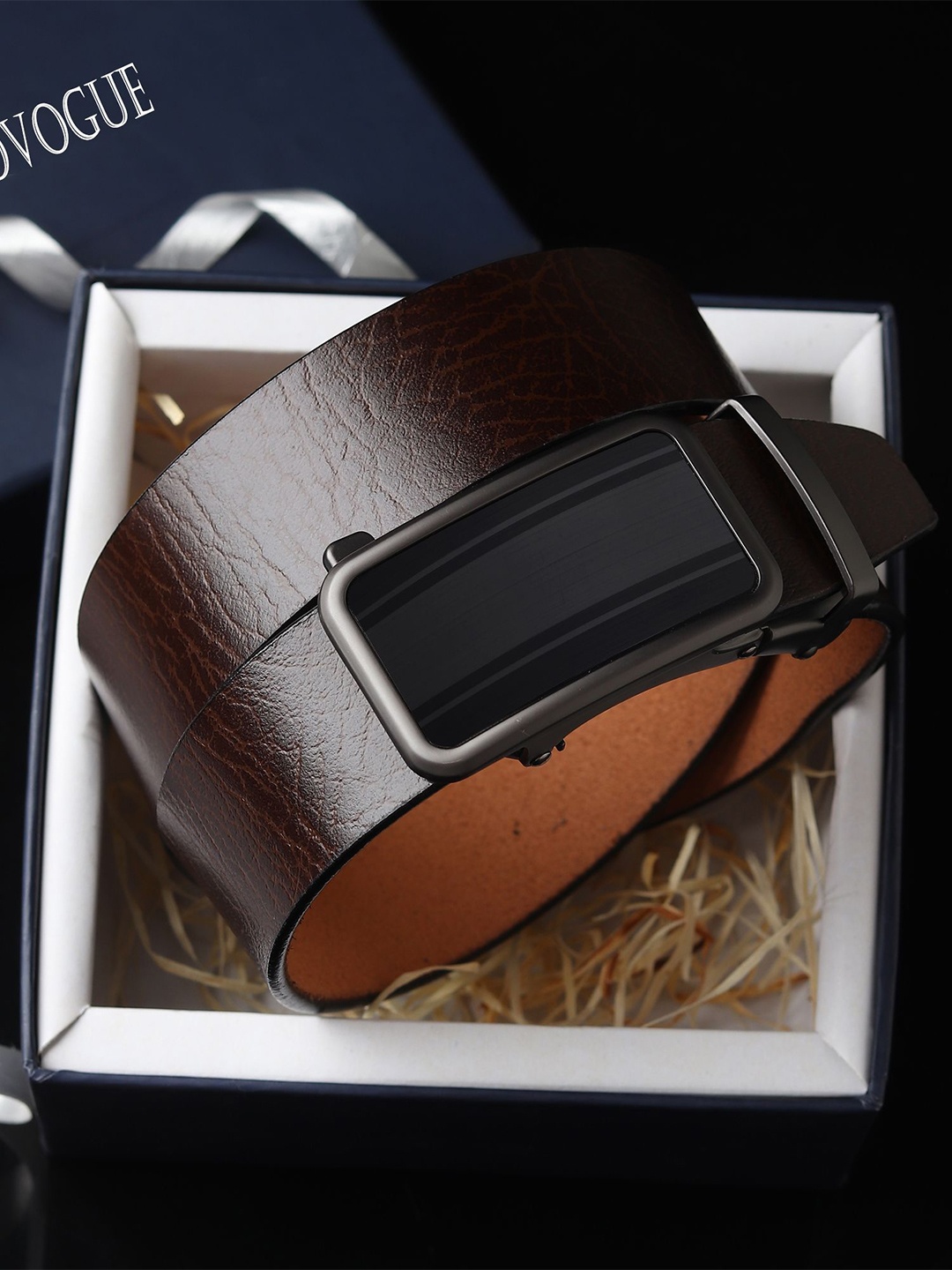 

Provogue Men Textured Leather Belt, Brown