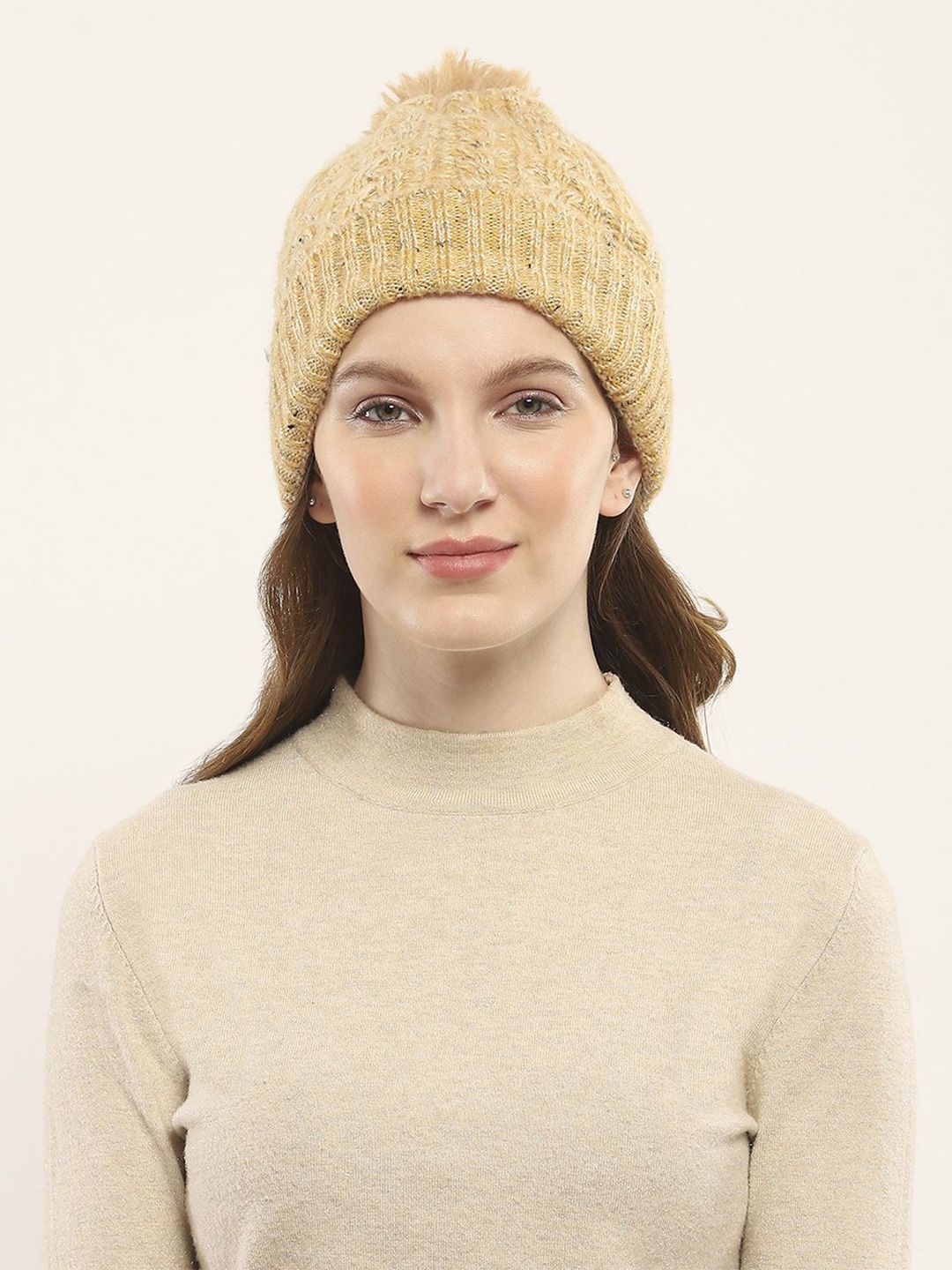 

Monte Carlo Women Self Design Woollen Beanie, Cream