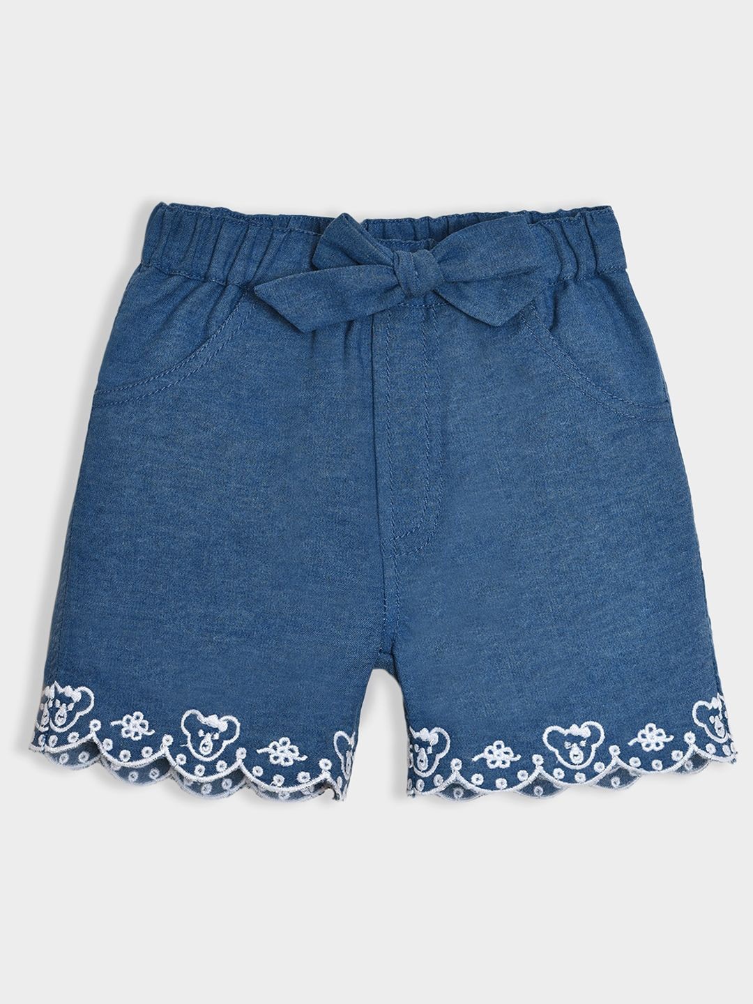 

MiArcus Denim Shorts with Schiffli Embroidery, Blue