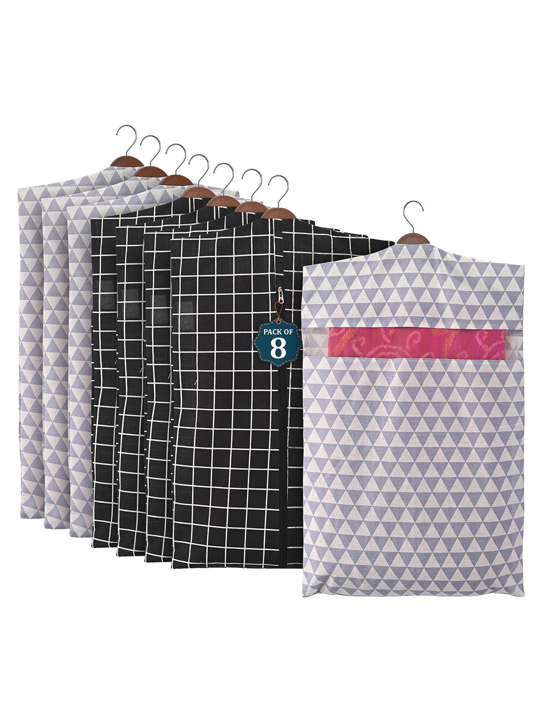 

Kuber Industries Black 8 Pieces Regular Cotton Hanging Saree Cover Multiutility Organisers