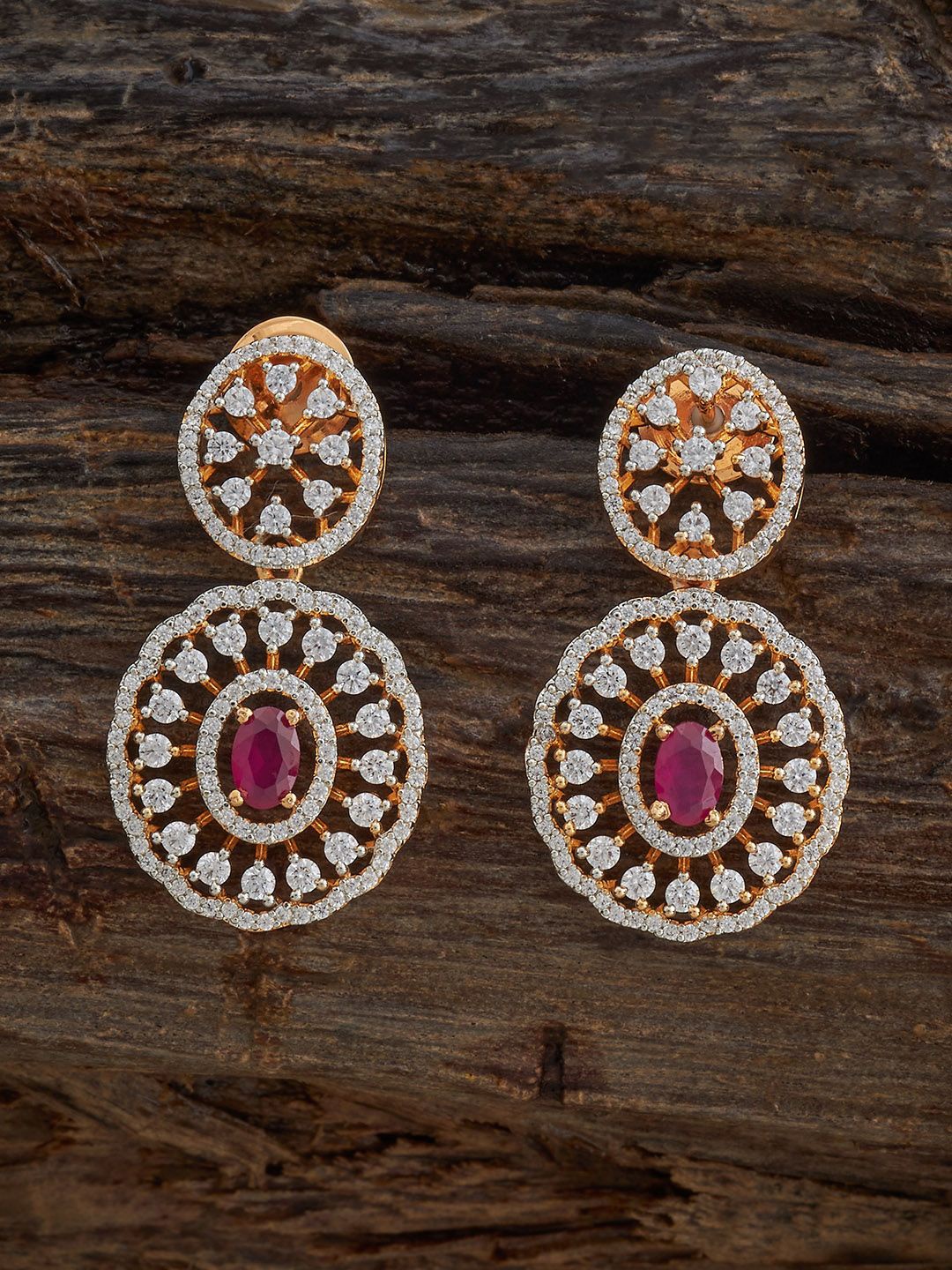 

Kushal's Fashion Jewellery Gold Plated Ruby Studded Circular Shapde Drop Earrings