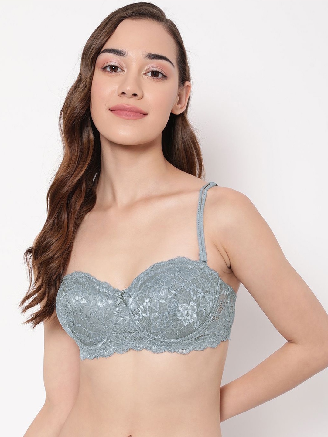 

Clovia Floral Bra Full Coverage Underwired Lightly Padded, Grey