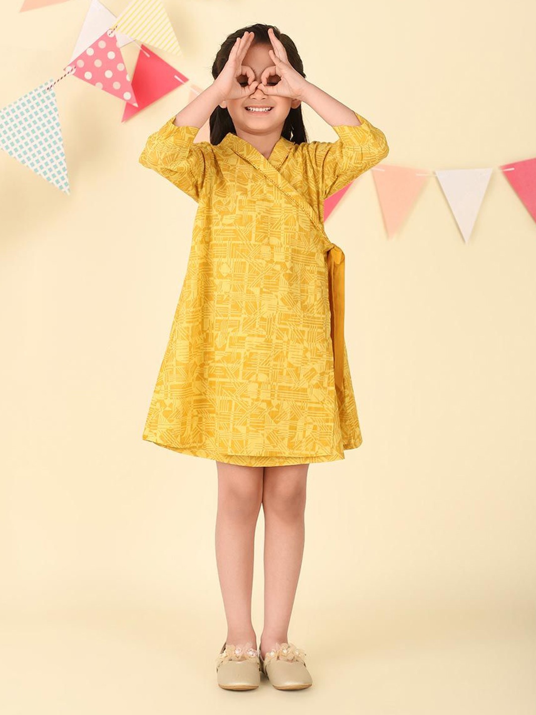 

Fabindia Girls Cotton Printed Dress, Mustard