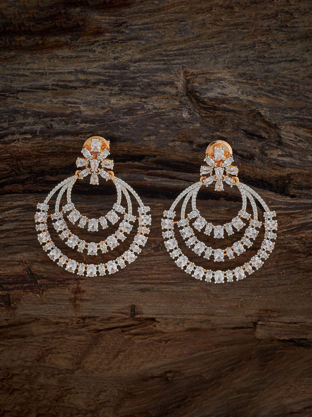 

Kushal's Fashion Jewellery Gold Plated Zircon Studded Circular Shaped Chandbalis Earrings