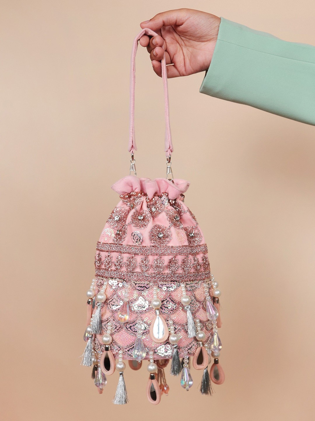 

sugarcrush Embellished Potli Clutch, Pink