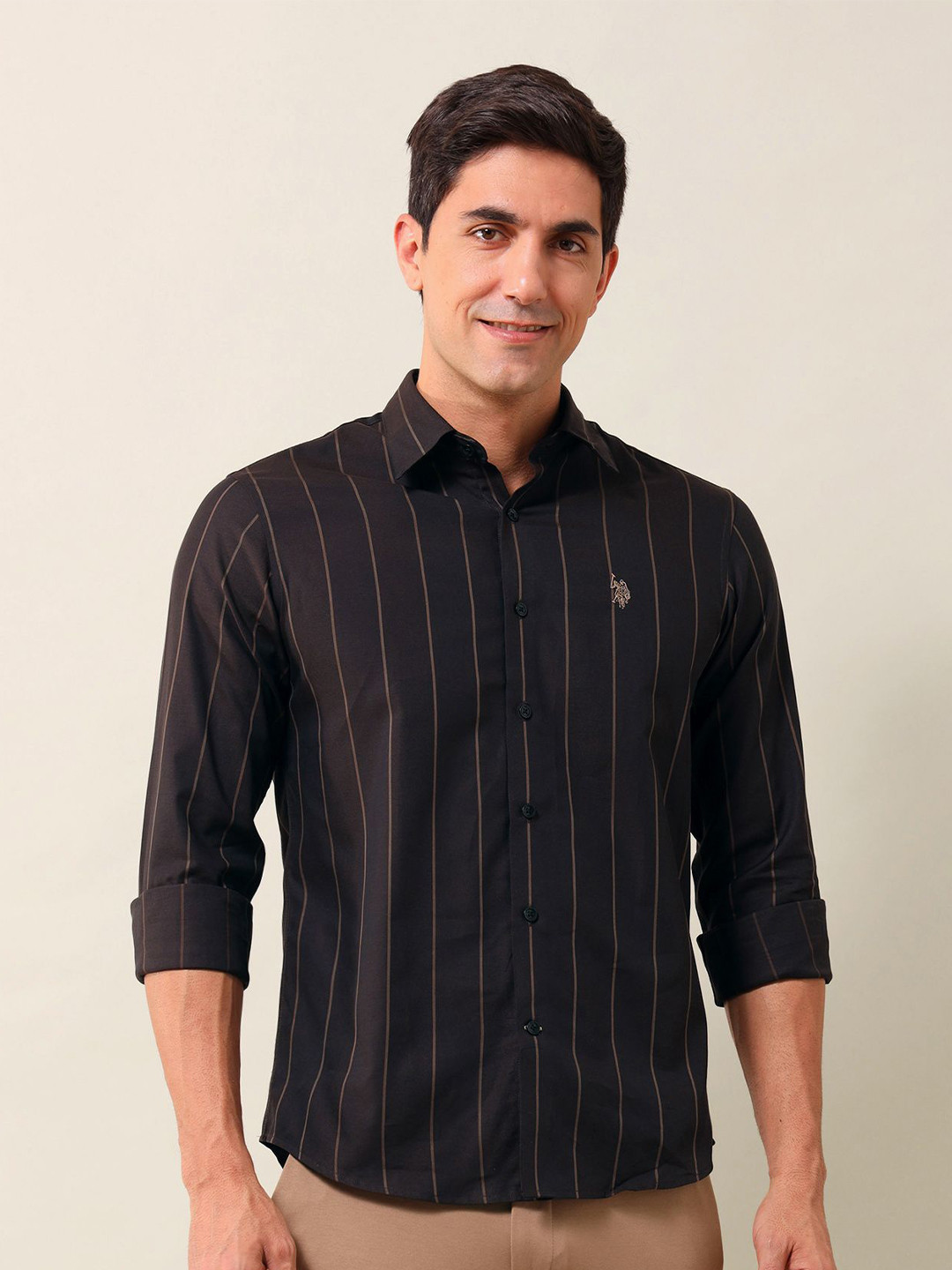 

U.S. Polo Assn. Men Tailored Fit Opaque Striped Casual Shirt, Red