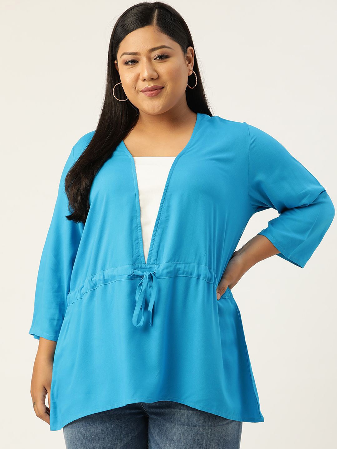 

theRebelinme Plus Size Waist Tie-Ups Detail Top, Blue