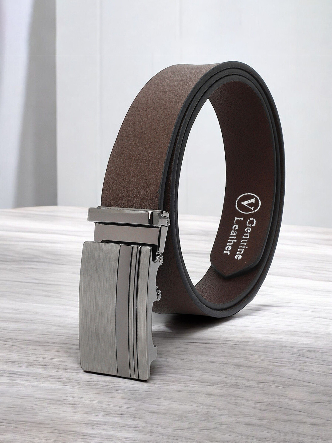 

Metronaut Men Textured Leather Belt, Brown