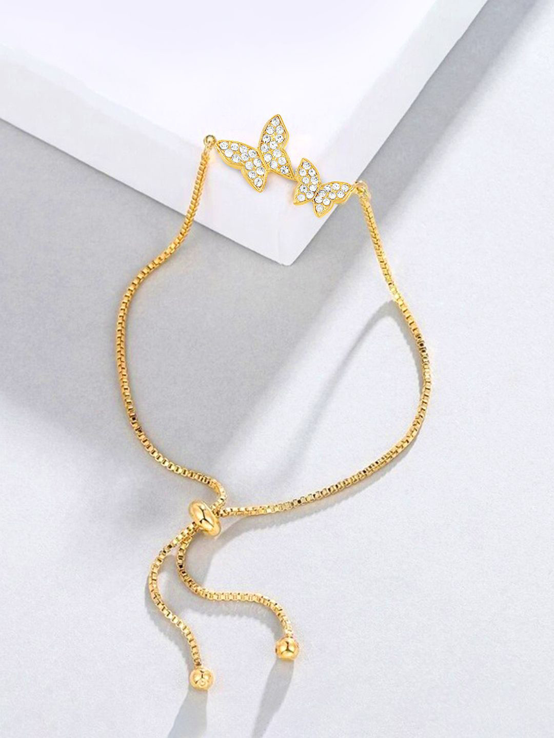 

Peora Gold Plated Cubic Zirconia Studded Butterfly Adjustable Wraparound Bracelet