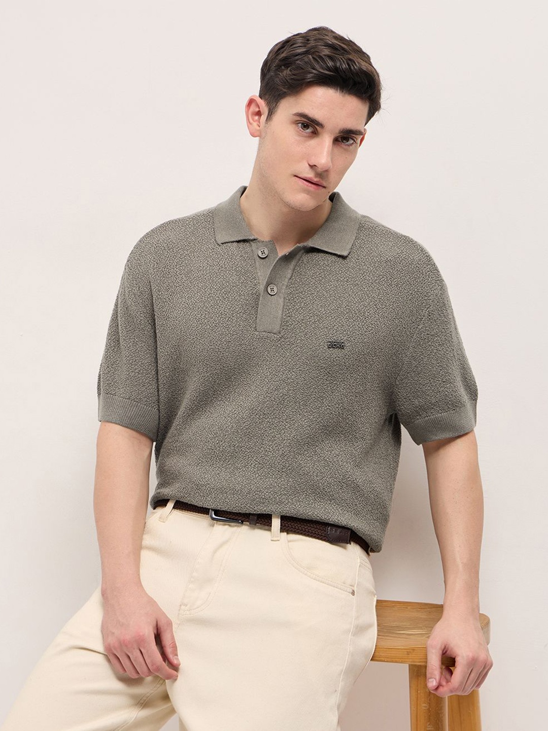 

THE BEAR HOUSE Men Polo Collar T-shirt, Brown