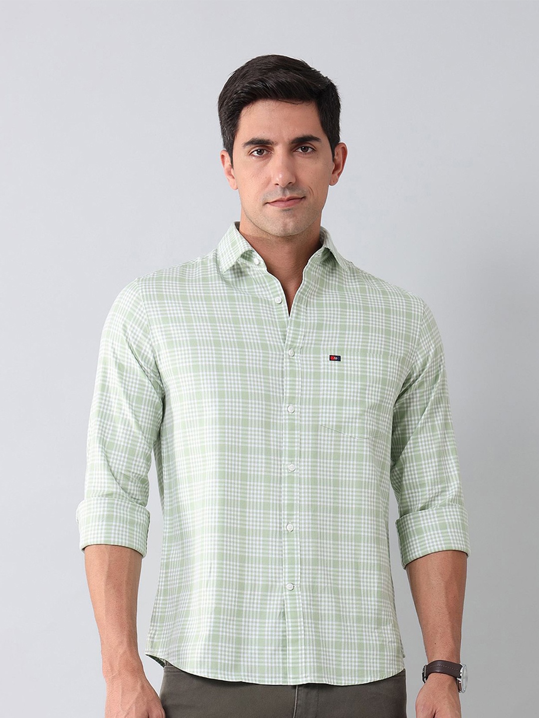 

AD By Arvind Men Slim Fit Spread Collar Tartan Checked Cotton Casual Shirt, Green