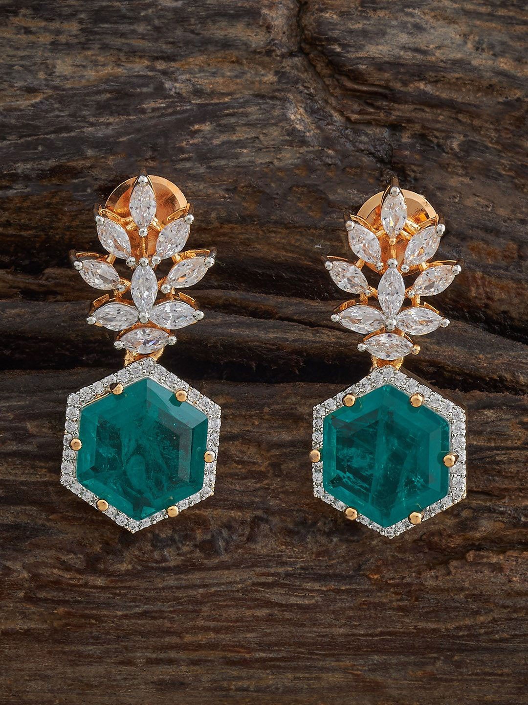 

Kushal's Fashion Jewellery Gold-Plated Zircon Studded Geometric Drop Earrings