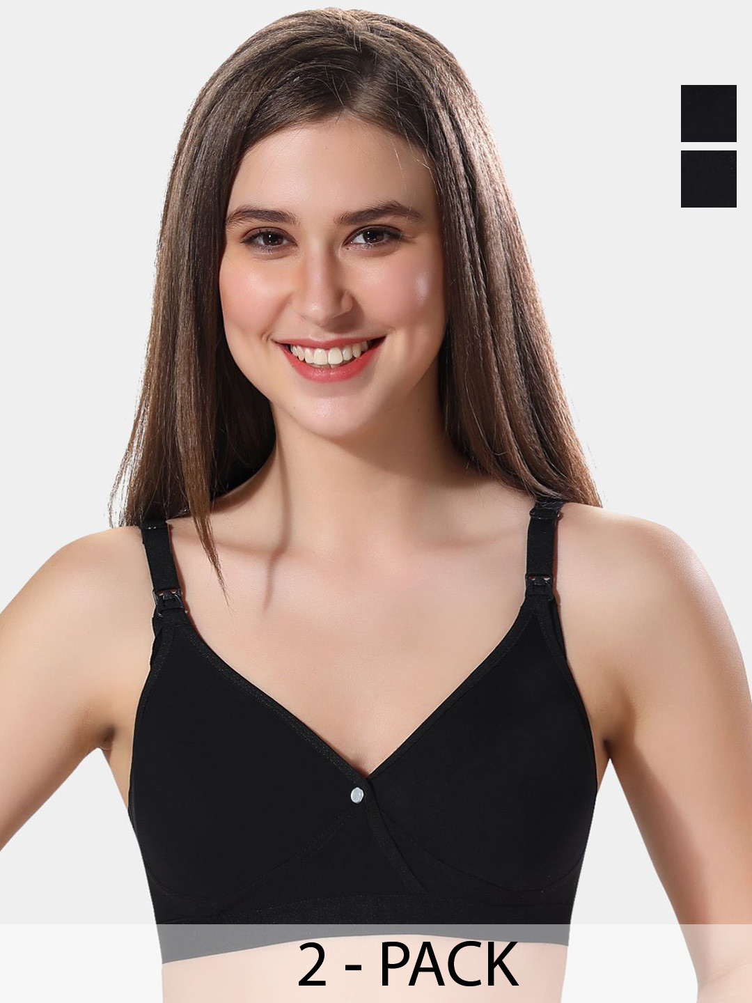 

Fabme Women Pack Of 2 Full Coverage Cotton Maternity Bra, Black