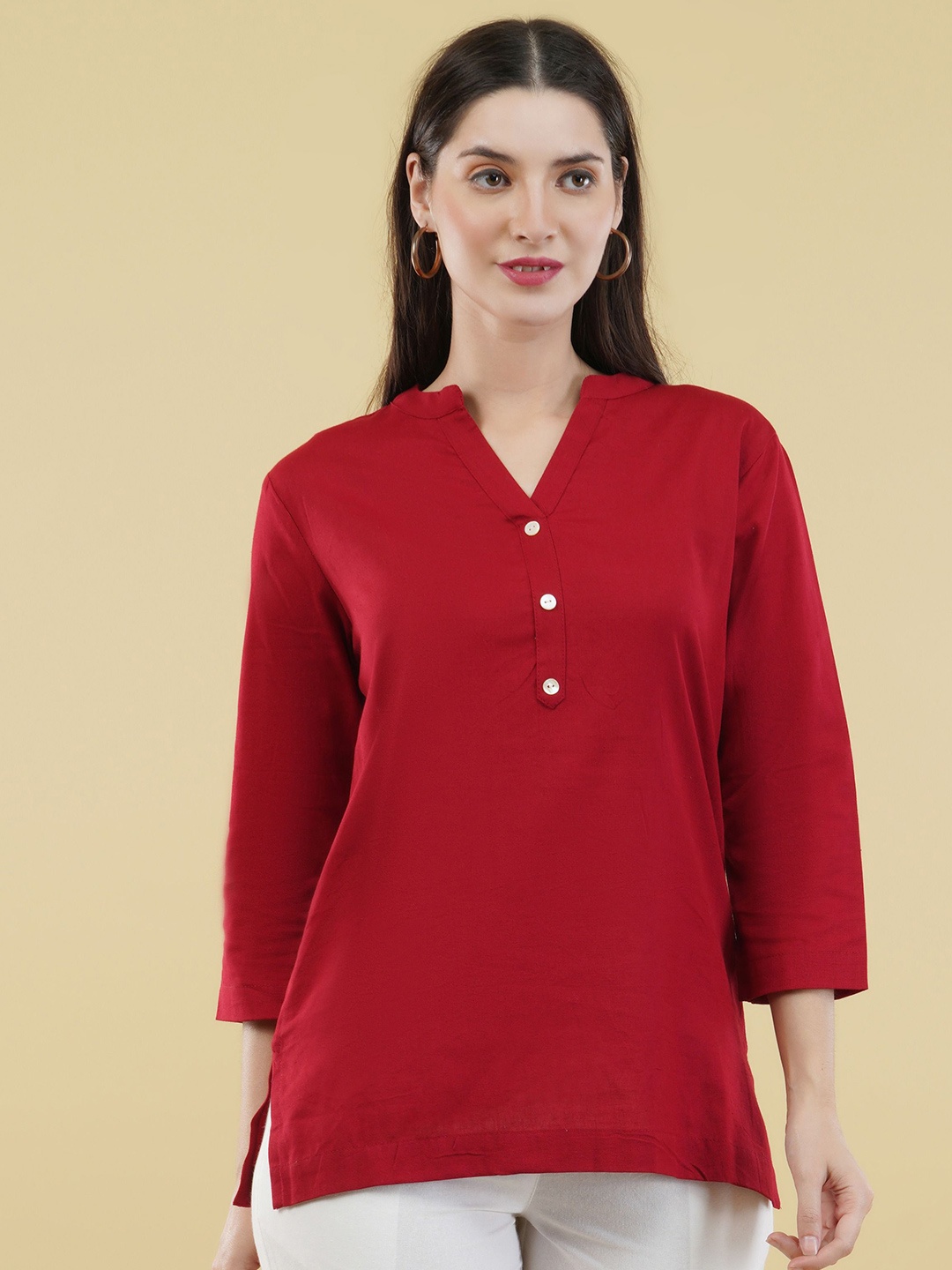 

SKYTICK Women V-Neck Pure Cotton Kurti, Maroon