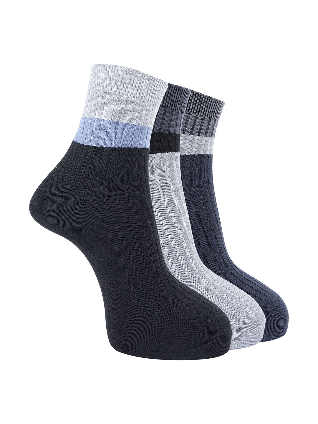 

Dollar Men Pack of 3 Cotton Striped Ankle Length Socks, Black