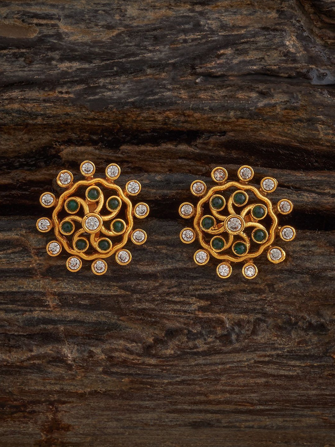 

Kushal's Fashion Jewellery Gold-Plated Stone Studded Floral Antique Studs