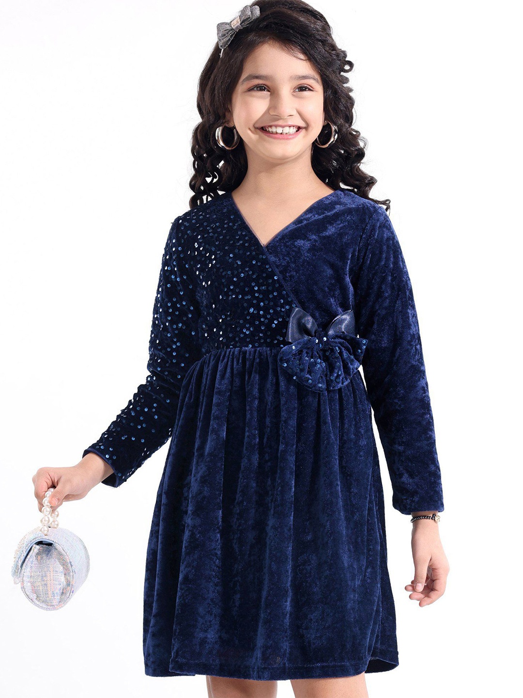 

Hola Bonita Velvet Fit & Flare Dress, Navy blue