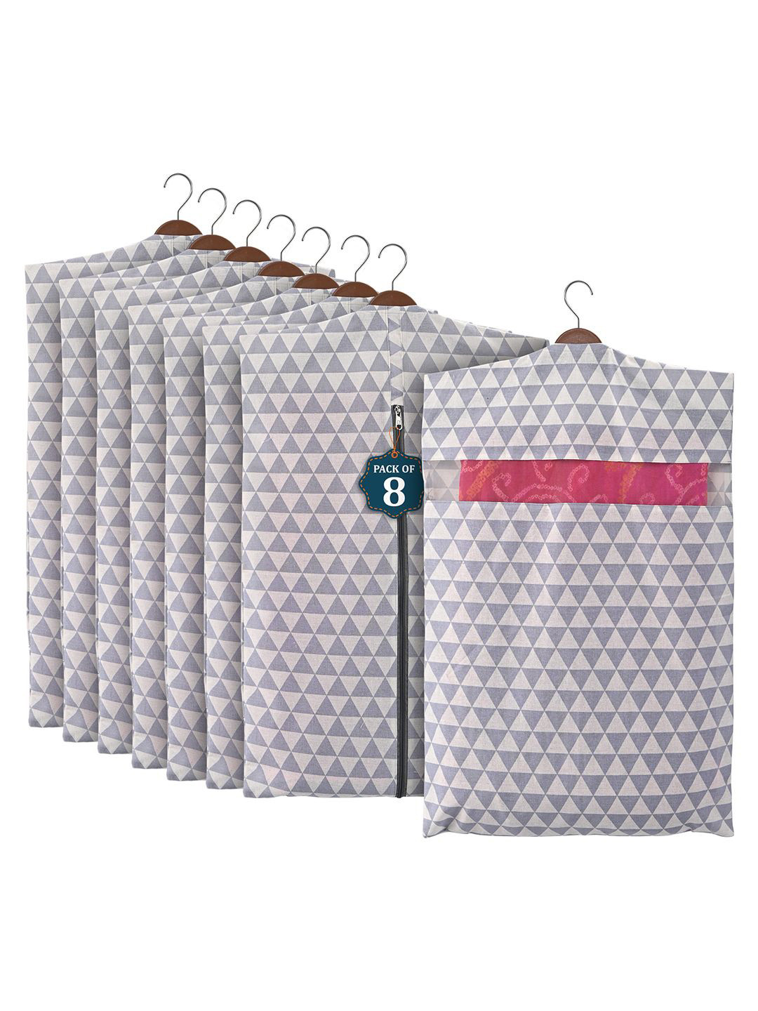 

Kuber Industries Grey Set of 8 Regular Hanging Saree Cover Multi-Utility Organisers