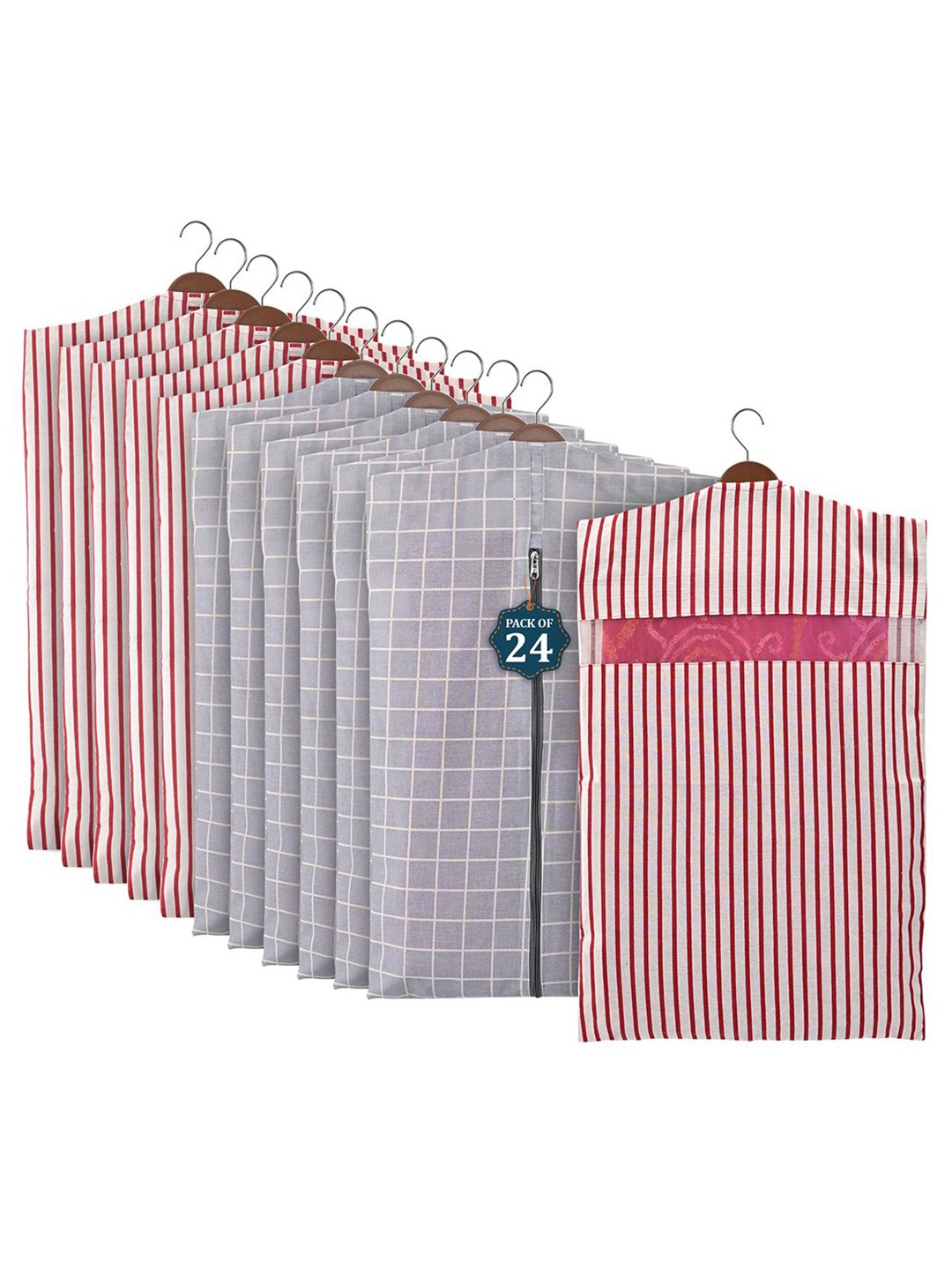 

Kuber Industries Grey Set of 24 Hanging Saree Multi-Utility Organisers