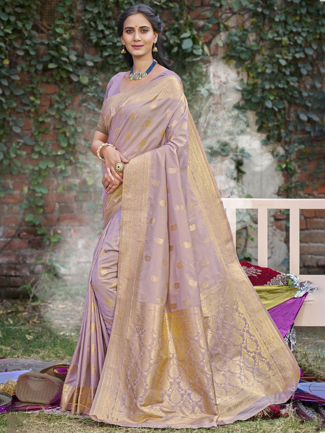 

SANGAM PRINTS Woven Design Floral Zari Tussar Saree, Purple