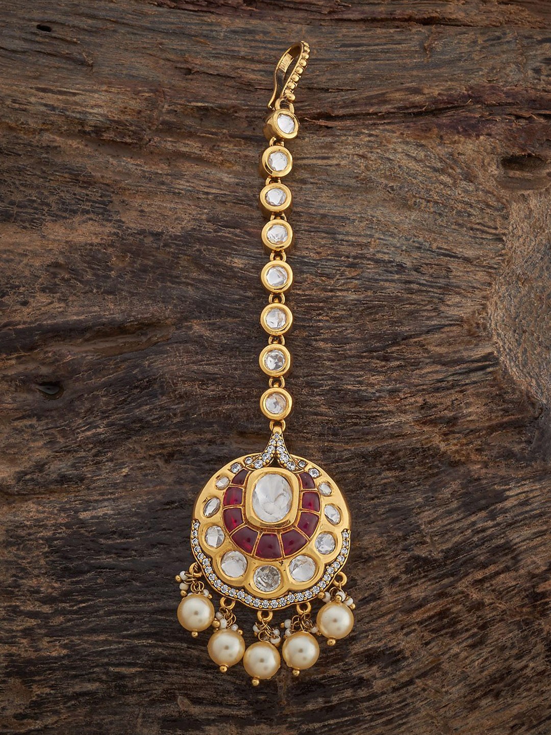 

Kushal's Fashion Jewellery Kundan Studded Maang Tikka Head Jewellery, Gold