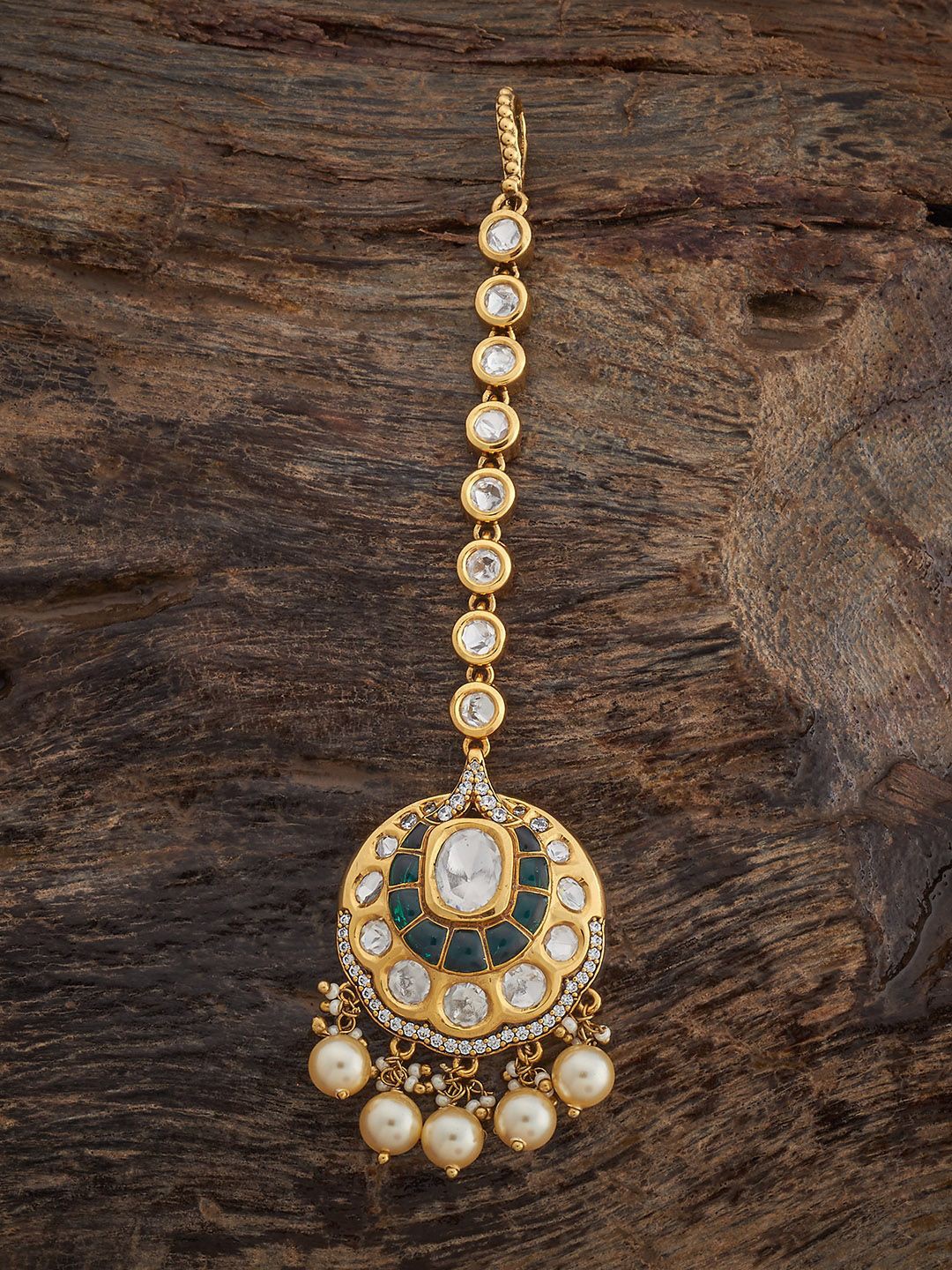 

Kushal's Fashion Jewellery Kundan Studded Maang Tikka Head Jewellery, Gold