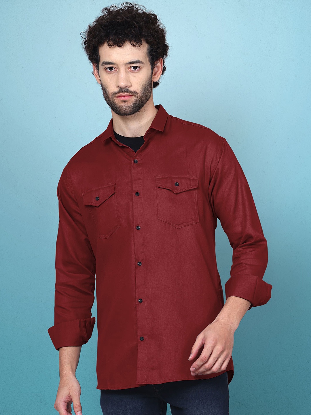 

WOXEN Men Original Fit Spread Collar Solid Cotton Casual Shirt, Maroon