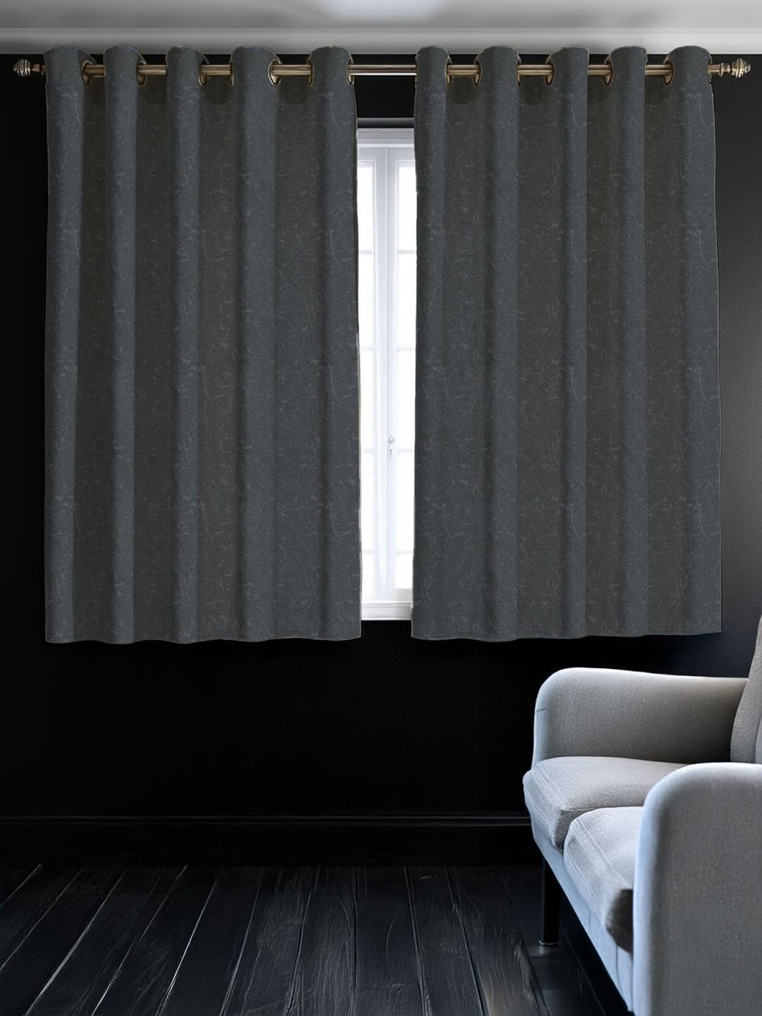 

URBAN SPACE Grey 2 Pieces Self Design Black Out Window Curtains