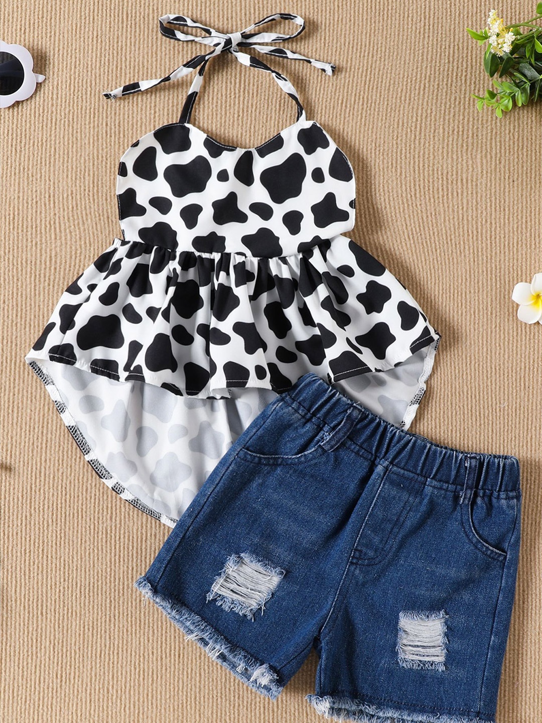 

LULU & SKY Girls Printed Halter Neck Top With Shorts, Black