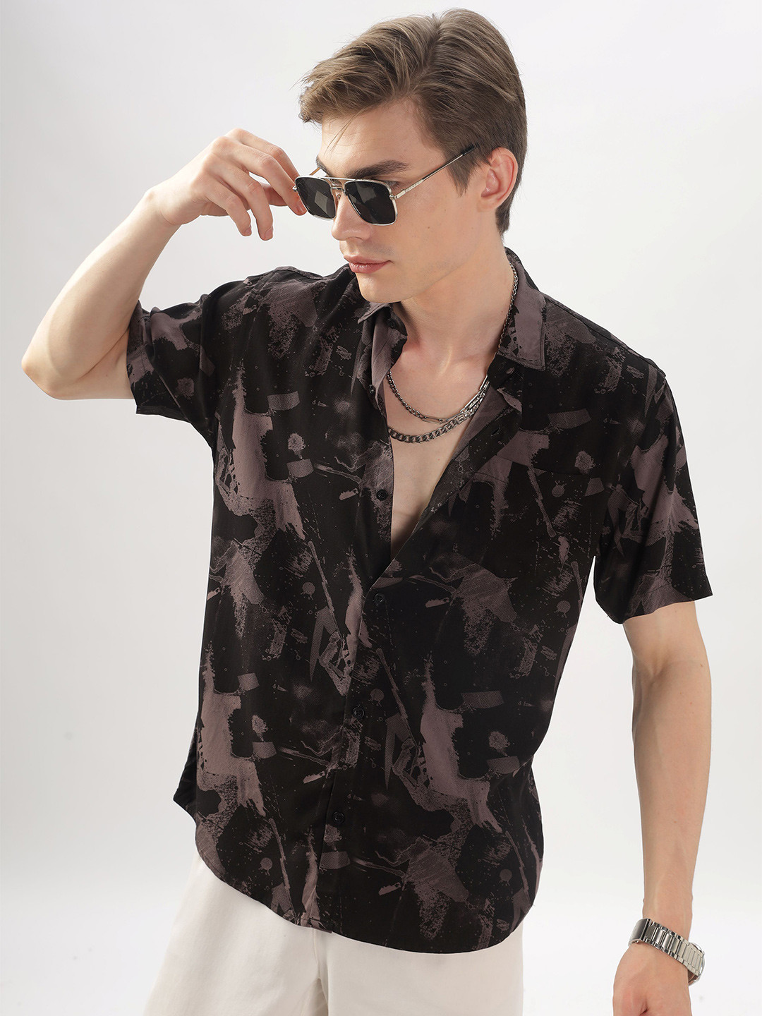 

BS BLUE SQUAD Men Opaque Printed Casual Shirt, Charcoal